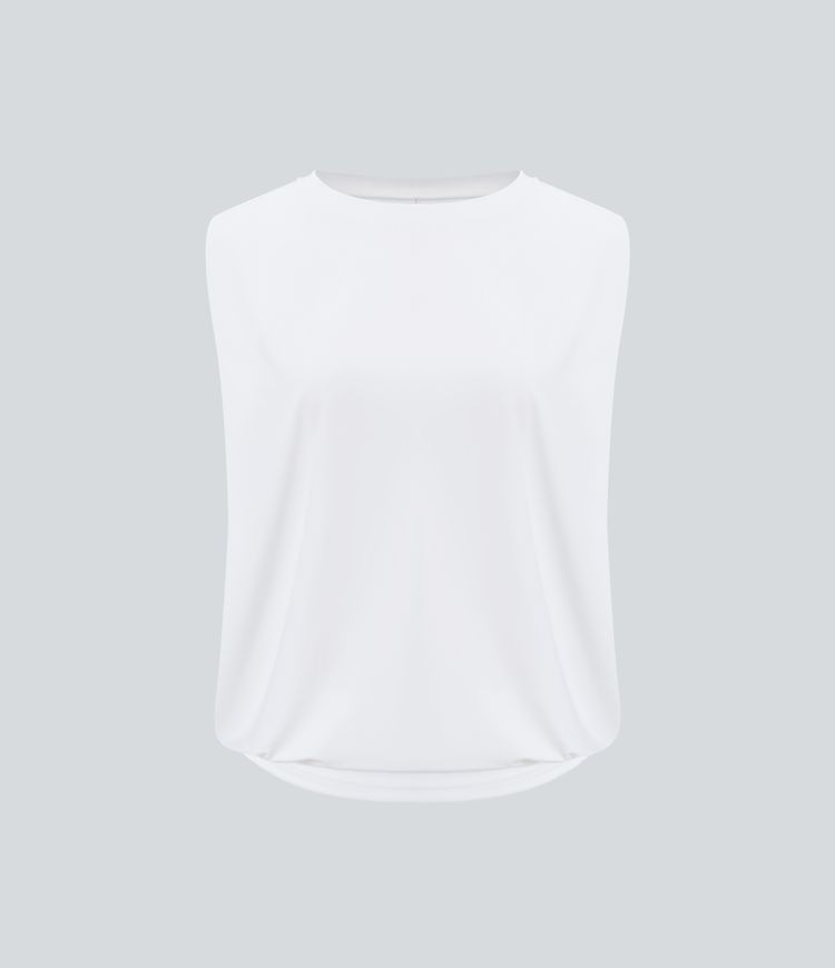 Round Neck Ruched Cool Touch Yoga Tank Top-UPF50+