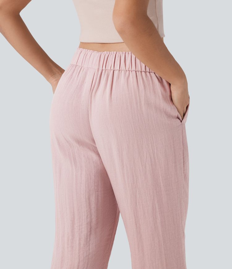 Pantalones casuales ajustados de tiro medio con cordón y bolsillos