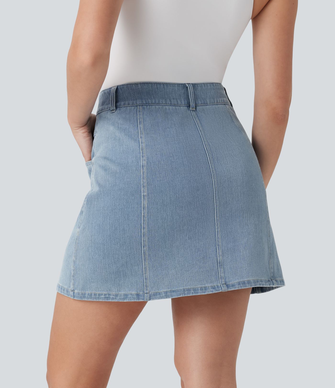 Mini falda Halara Flex™ Denim vaquera elástica en corte A de tiro medio y bolsillos