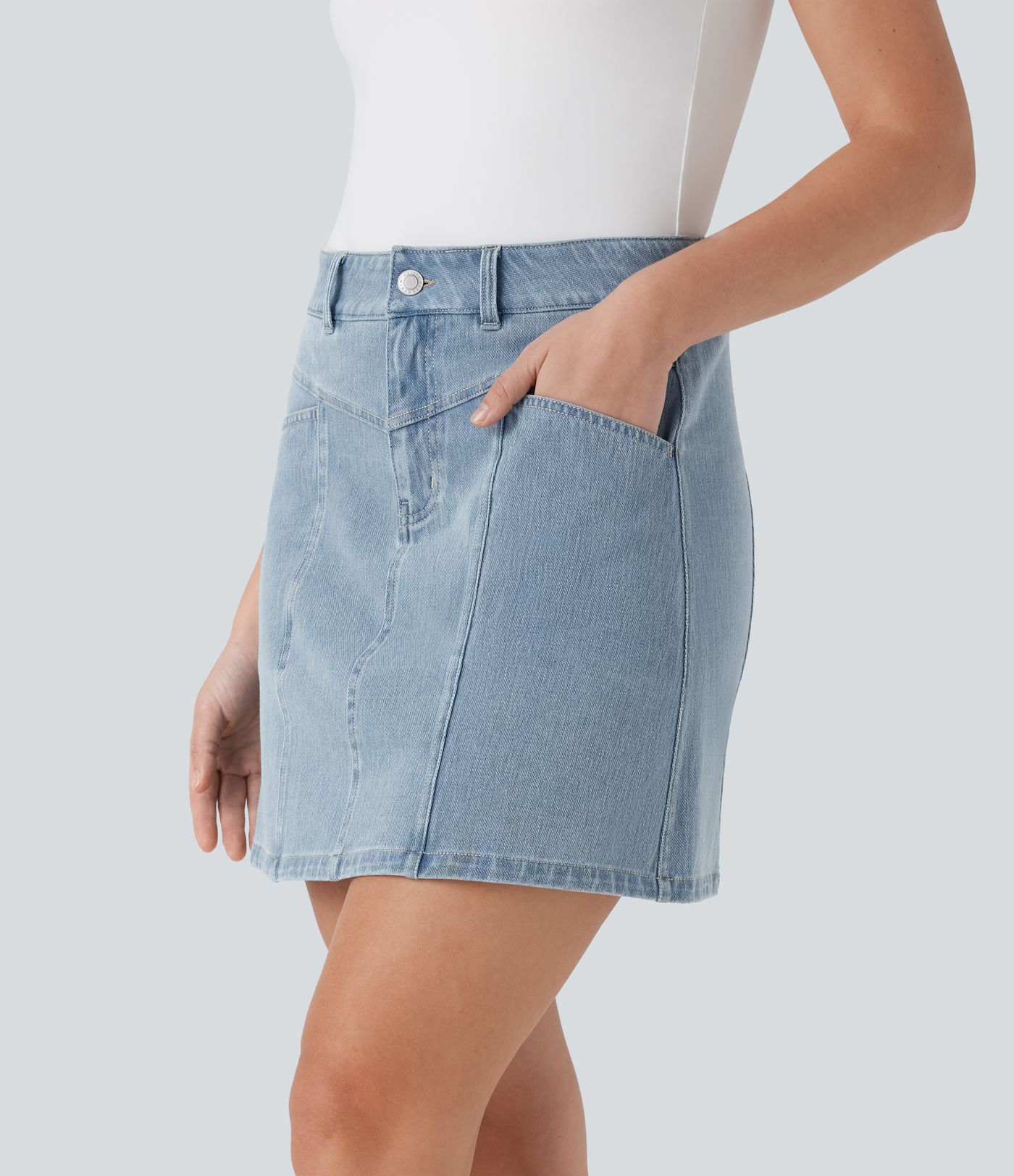 Mini falda Halara Flex™ Denim vaquera elástica en corte A de tiro medio y bolsillos