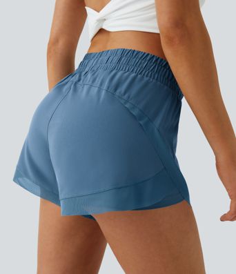 Mid Rise Drawstring Contrast Mesh 2-in-1 Flowy Running Shorts 3''