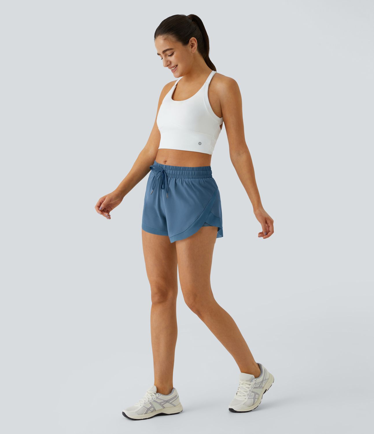 Mid Rise Drawstring Contrast Mesh 2-in-1 Flowy Running Shorts 3''