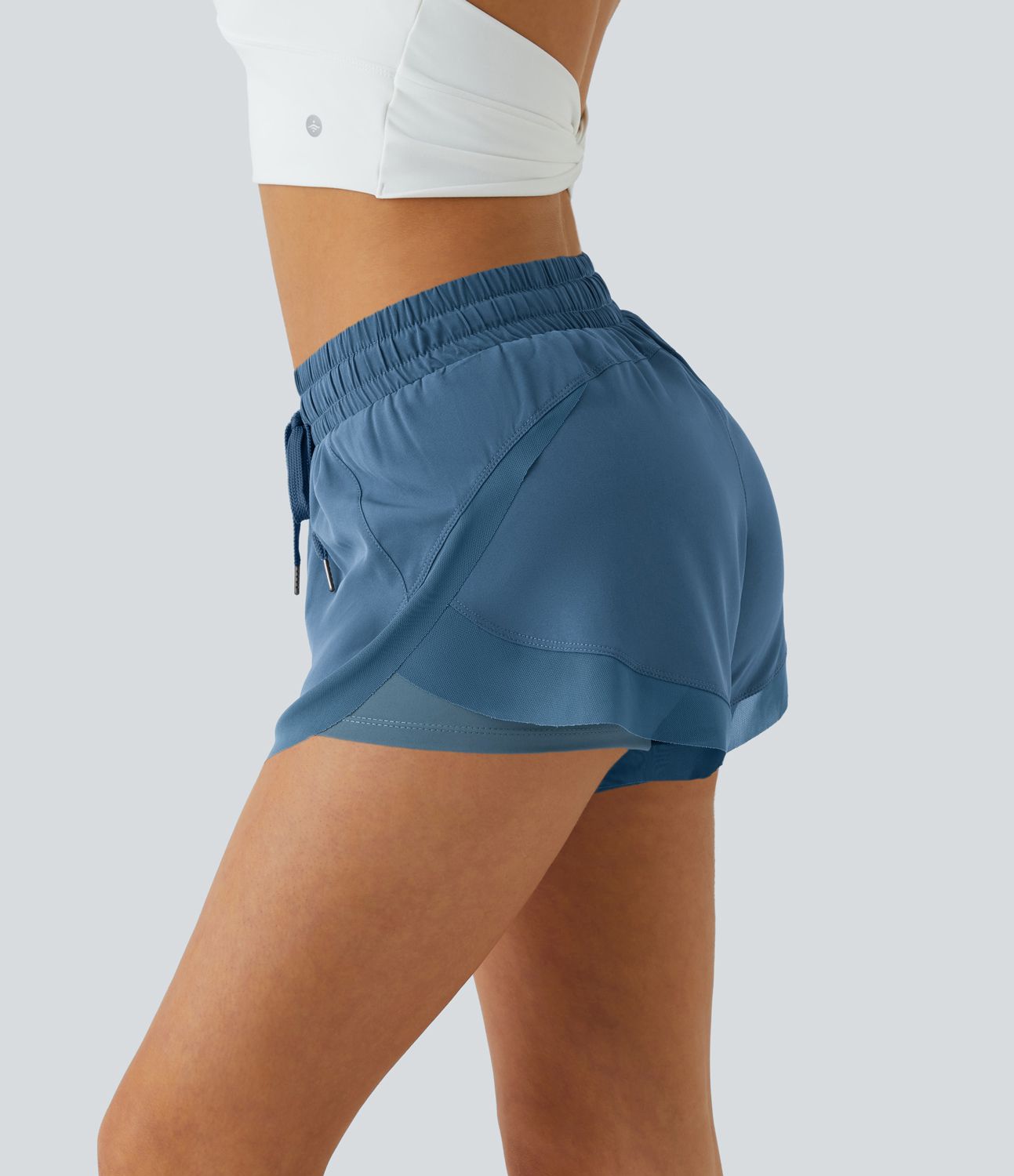 Mid Rise Drawstring Contrast Mesh 2-in-1 Flowy Running Shorts 3''