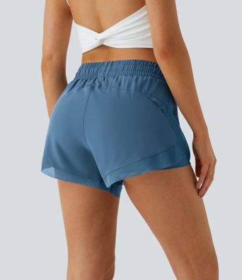Mid Rise Drawstring Contrast Mesh 2-in-1 Flowy Running Shorts 3''