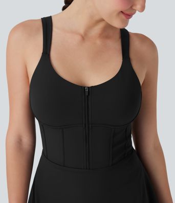 Softlyzero™ QuickDry - Rückenfreies 2-in-1 Tanz-Aktiv-Minikleid im Korsett-Stil mit Seitentaschen und Reißverschluss - Easy Peezy Edition