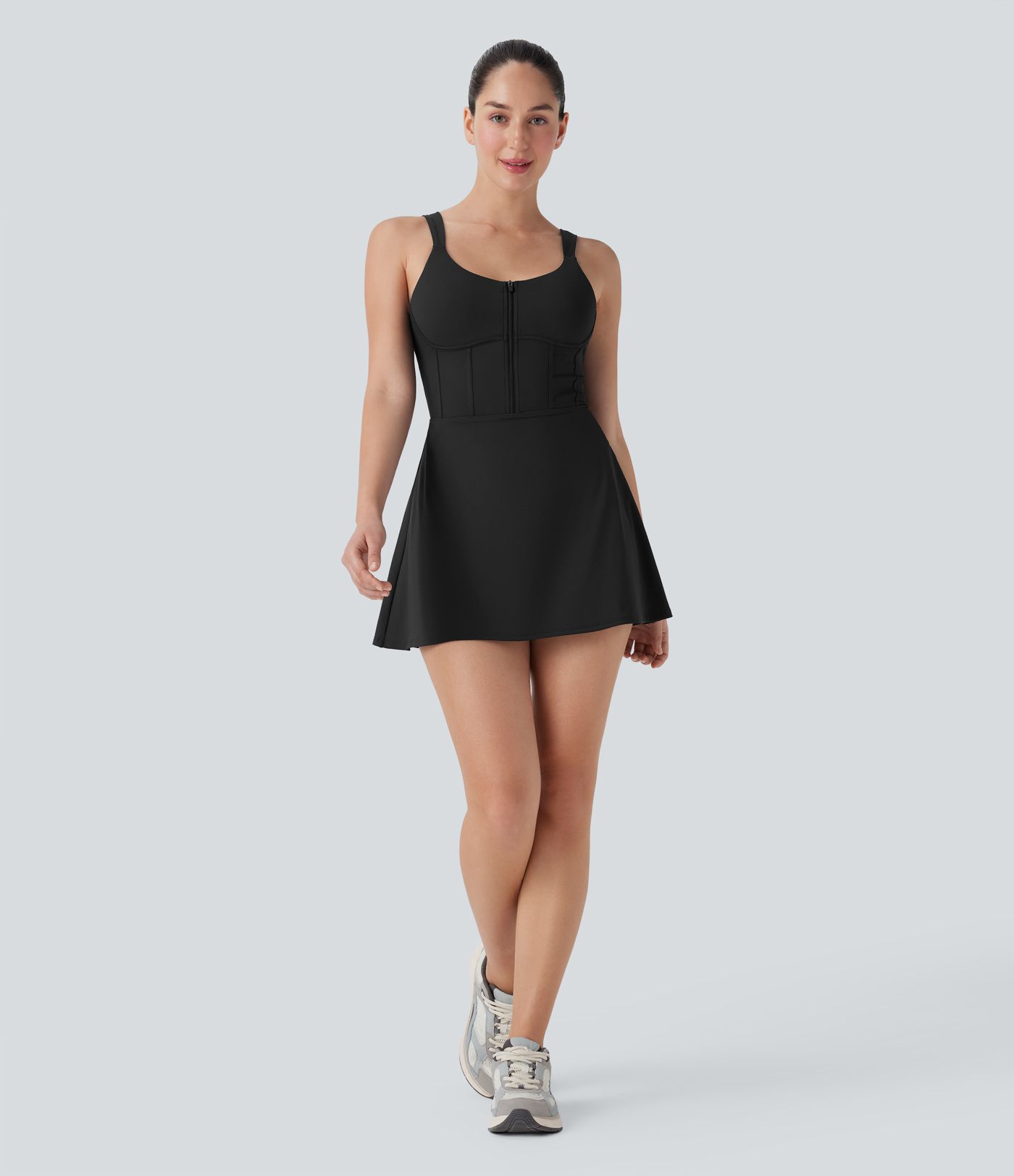 Softlyzero™ QuickDry - Rückenfreies 2-in-1 Tanz-Aktiv-Minikleid im Korsett-Stil mit Seitentaschen und Reißverschluss - Easy Peezy Edition