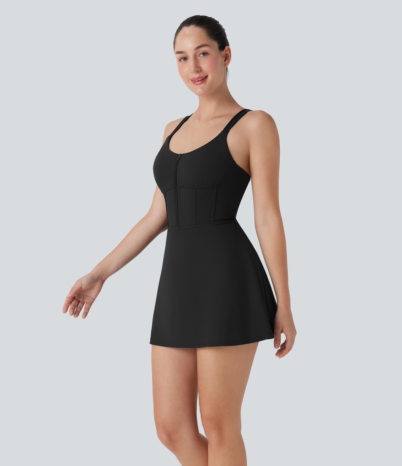 Softlyzero™ QuickDry - Rückenfreies 2-in-1 Tanz-Aktiv-Minikleid im Korsett-Stil mit Seitentaschen und Reißverschluss - Easy Peezy Edition