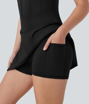 Softlyzero™ QuickDry - Rückenfreies 2-in-1 Tanz-Aktiv-Minikleid im Korsett-Stil mit Seitentaschen und Reißverschluss - Easy Peezy Edition