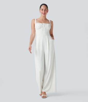 Square Neck Drawstring Jumpsuit with Pockets-Easy Peezy Edition Square Neck Drawstring Jumpsuit with Pockets-Easy Peezy Edition