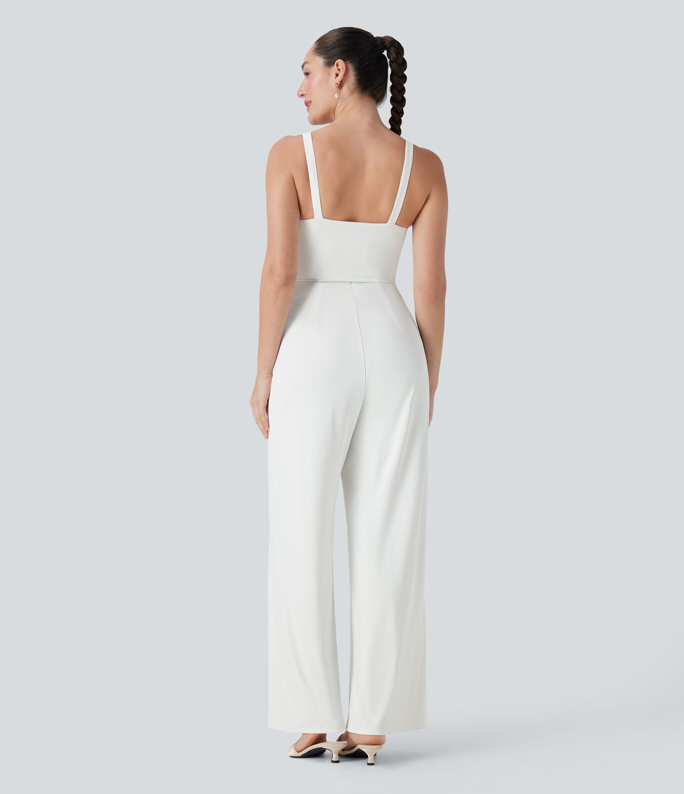 Mono de dama de honor e invitada de boda con cuello cuadrado, cordón ajustable y espalda descubierta con bolsillos laterales - Edición Easy Peezy