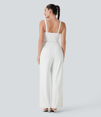 Mono de dama de honor e invitada de boda con cuello cuadrado, cordón ajustable y espalda descubierta con bolsillos laterales - Edición Easy Peezy