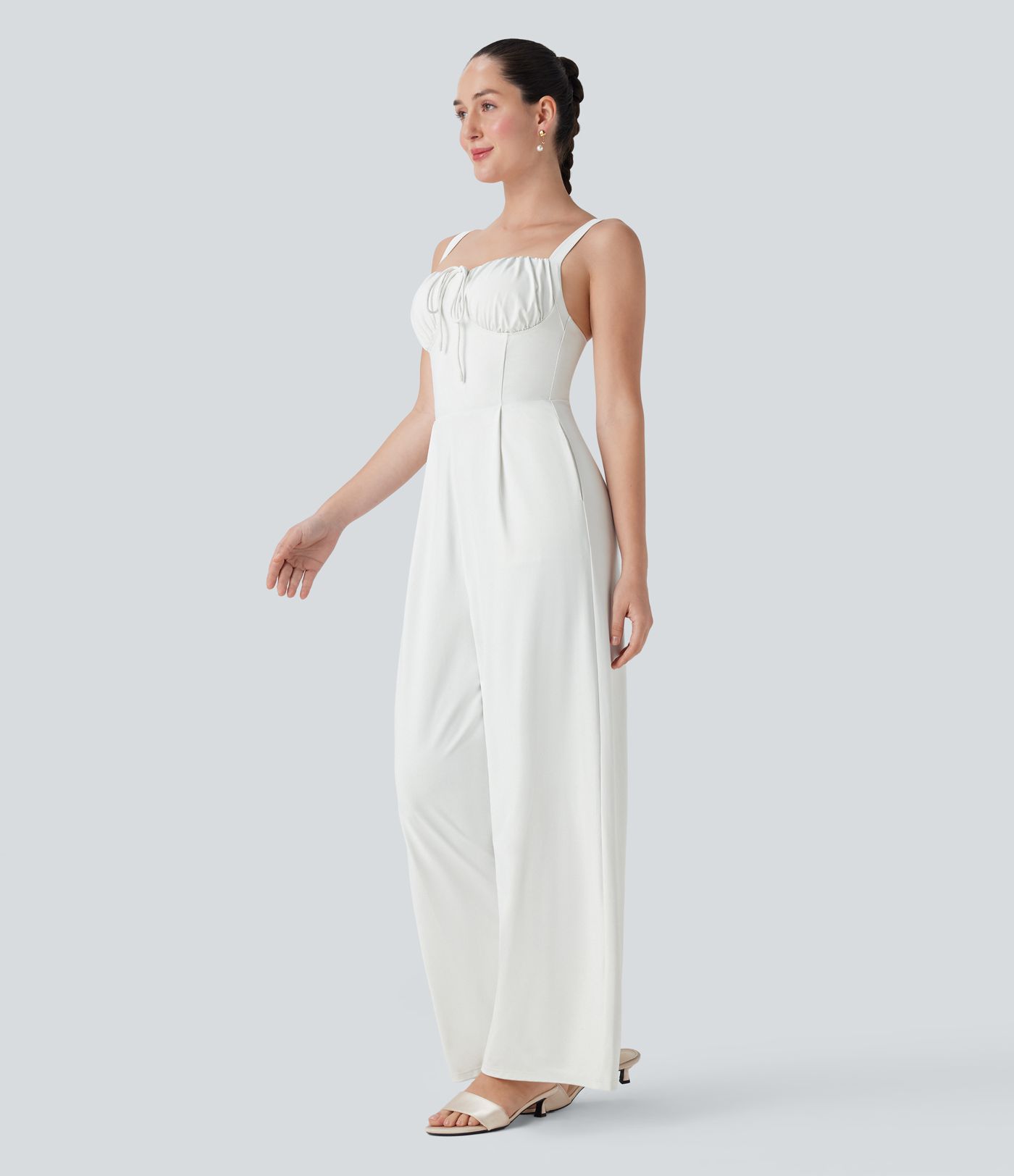 Mono de dama de honor e invitada de boda con cuello cuadrado, cordón ajustable y espalda descubierta con bolsillos laterales - Edición Easy Peezy