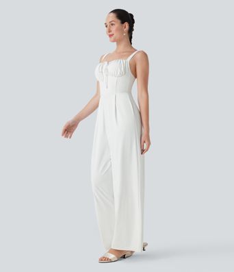 Mono de dama de honor e invitada de boda con cuello cuadrado, cordón ajustable y espalda descubierta con bolsillos laterales - Edición Easy Peezy