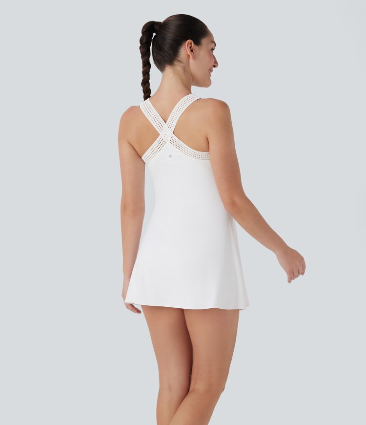 Softlyzero™ Airy Halter Cut Out Backless 2-in-1 Cool Touch Mini Yoga Active Dress with Side Pockets-Easy Peezy Edition-UPF50+
