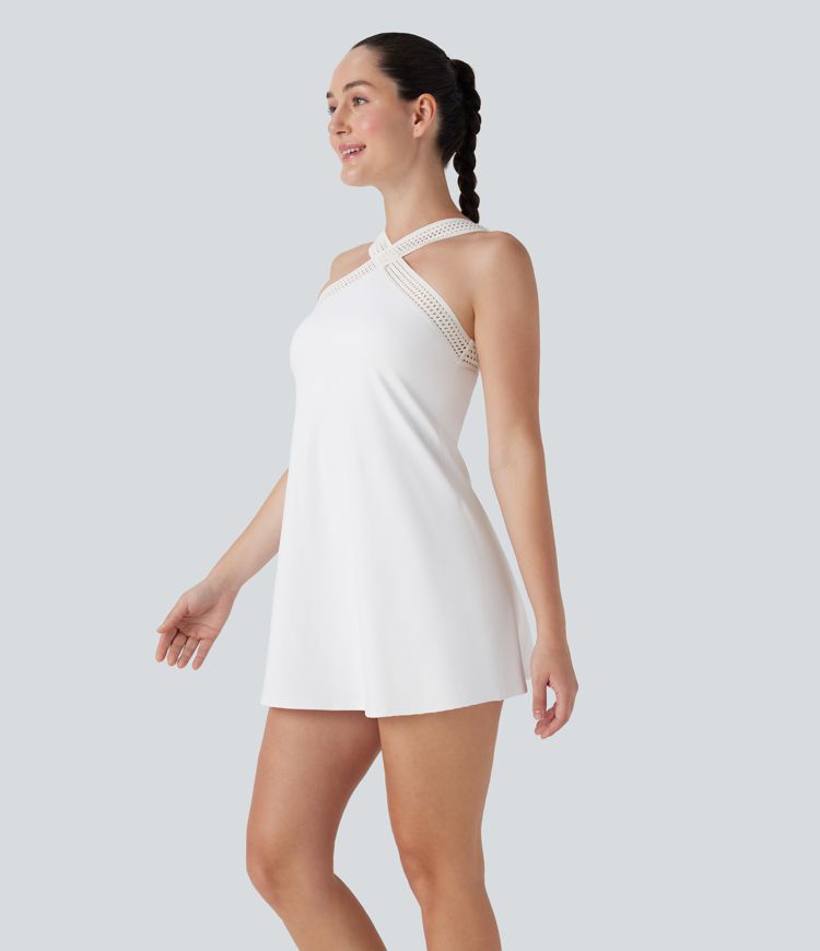 Softlyzero™ Airy Halter Cut Out Backless 2-in-1 Cool Touch Mini Yoga Active Dress with Side Pockets-Easy Peezy Edition-UPF50+