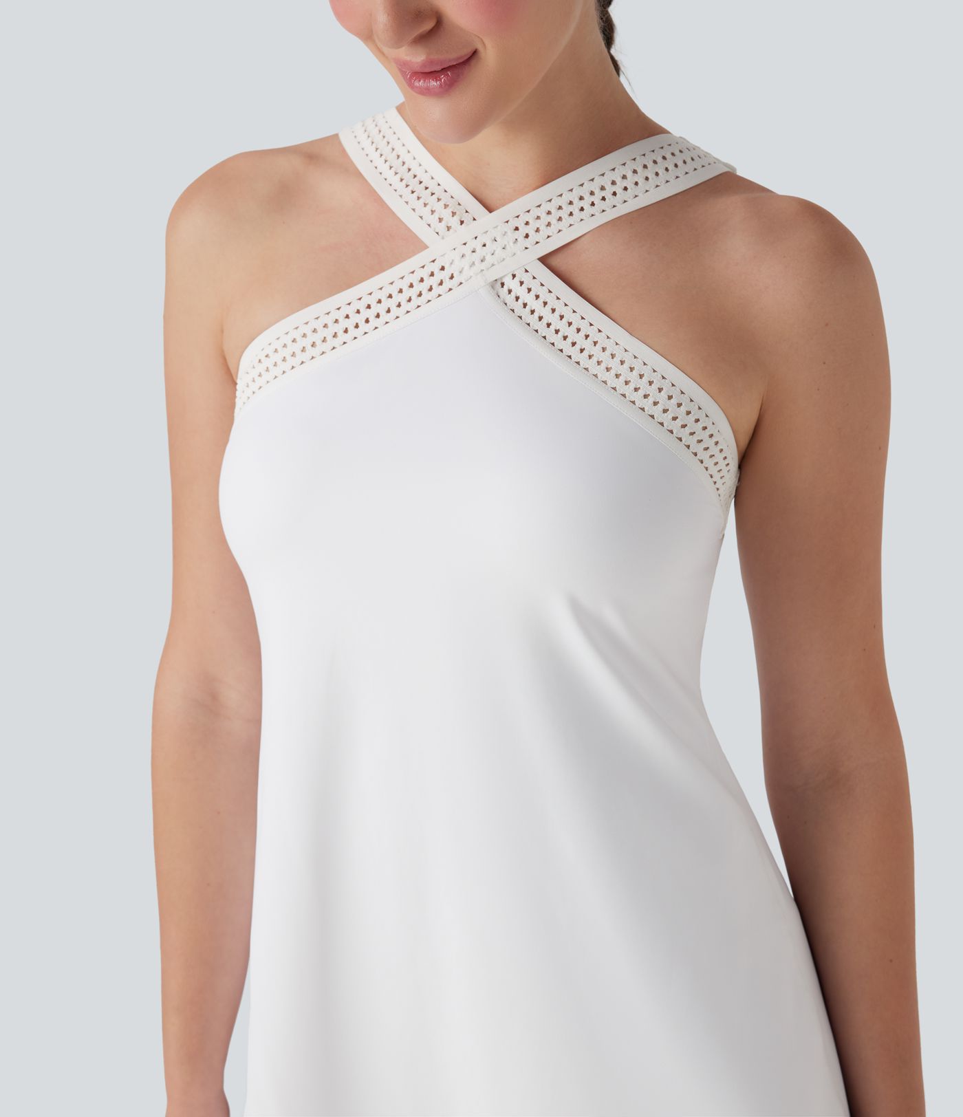 Vestido corto de yoga  2 en 1 Softlyzero™ Airy con escote halter, espalda descubierta, tacto fresco con bolsillos laterales - Edición Easy Peezy UPF 50+