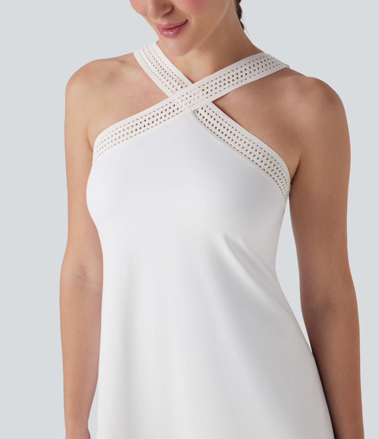 Softlyzero™ Airy Halter Cut Out Backless 2-in-1 Cool Touch Mini Yoga Active Dress with Side Pockets-Easy Peezy Edition-UPF50+