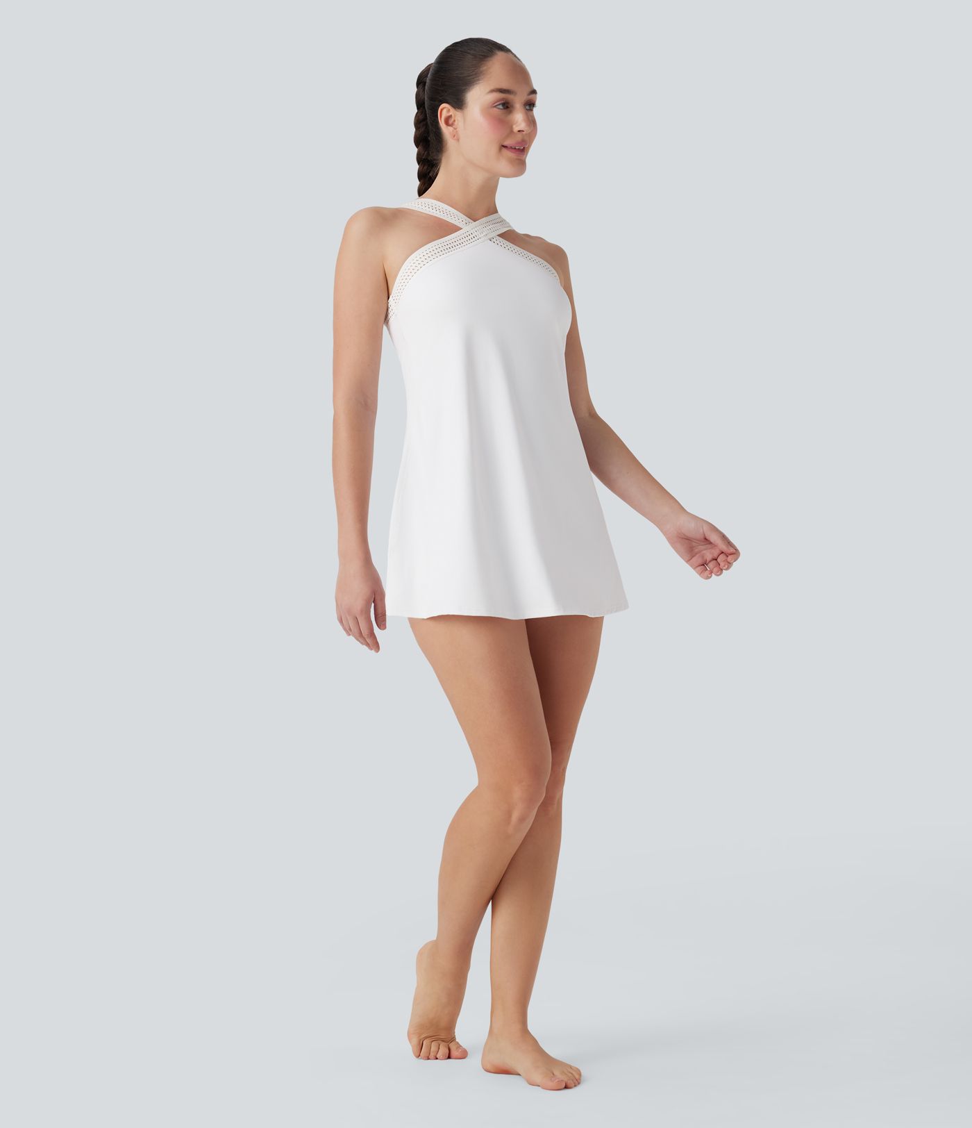 Vestido corto de yoga  2 en 1 Softlyzero™ Airy con escote halter, espalda descubierta, tacto fresco con bolsillos laterales - Edición Easy Peezy UPF 50+