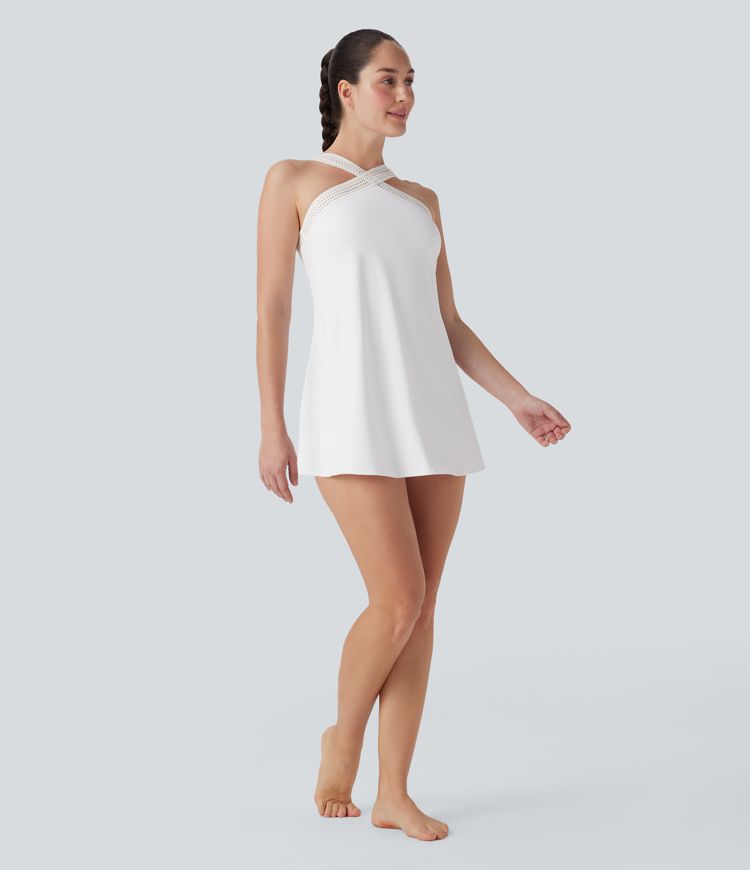 Softlyzero™ Airy Halter Cut Out Backless 2-in-1 Cool Touch Mini Yoga Active Dress with Side Pockets-Easy Peezy Edition-UPF50+