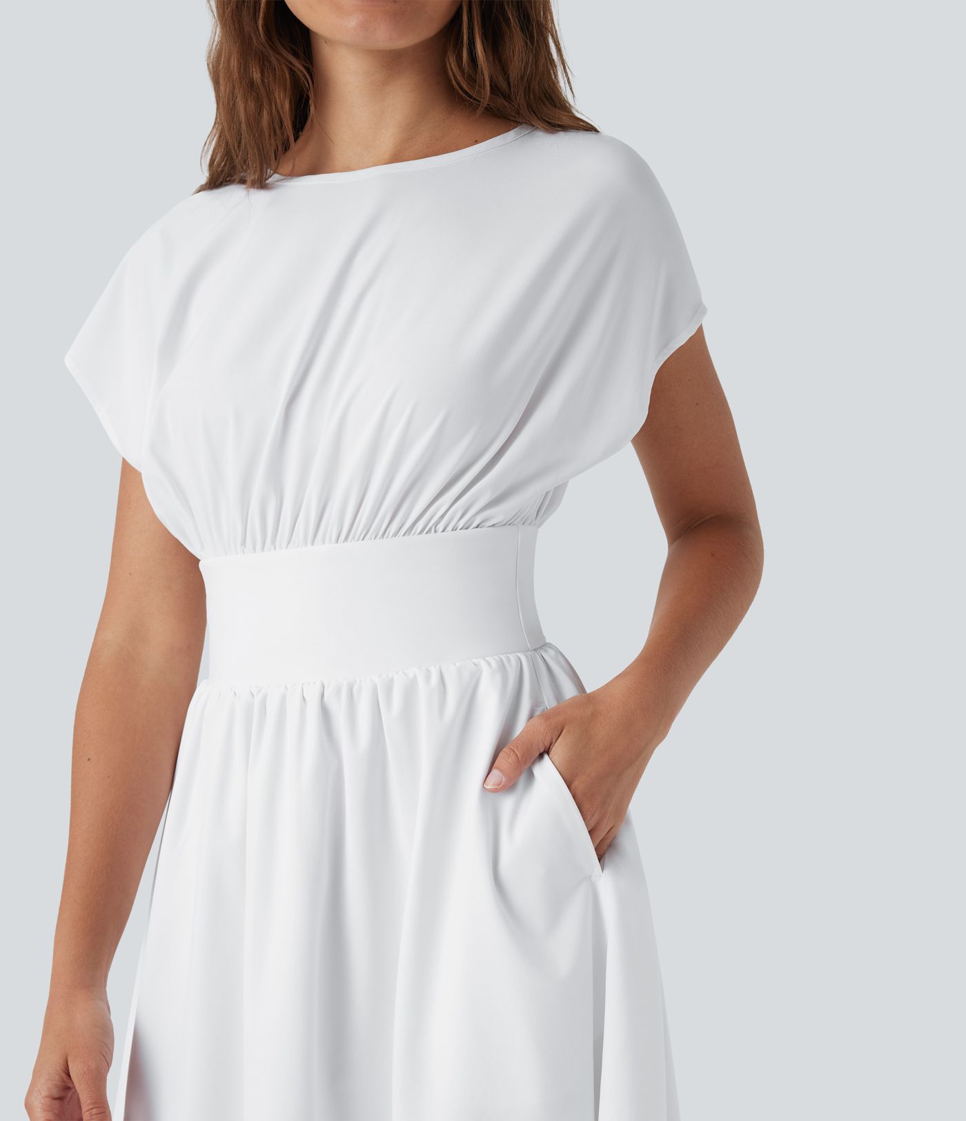 Breezeful™ - Fließendes Arbeits-Midikleid mit Seitentaschen und Fledermausärmeln - schnelltrocknend