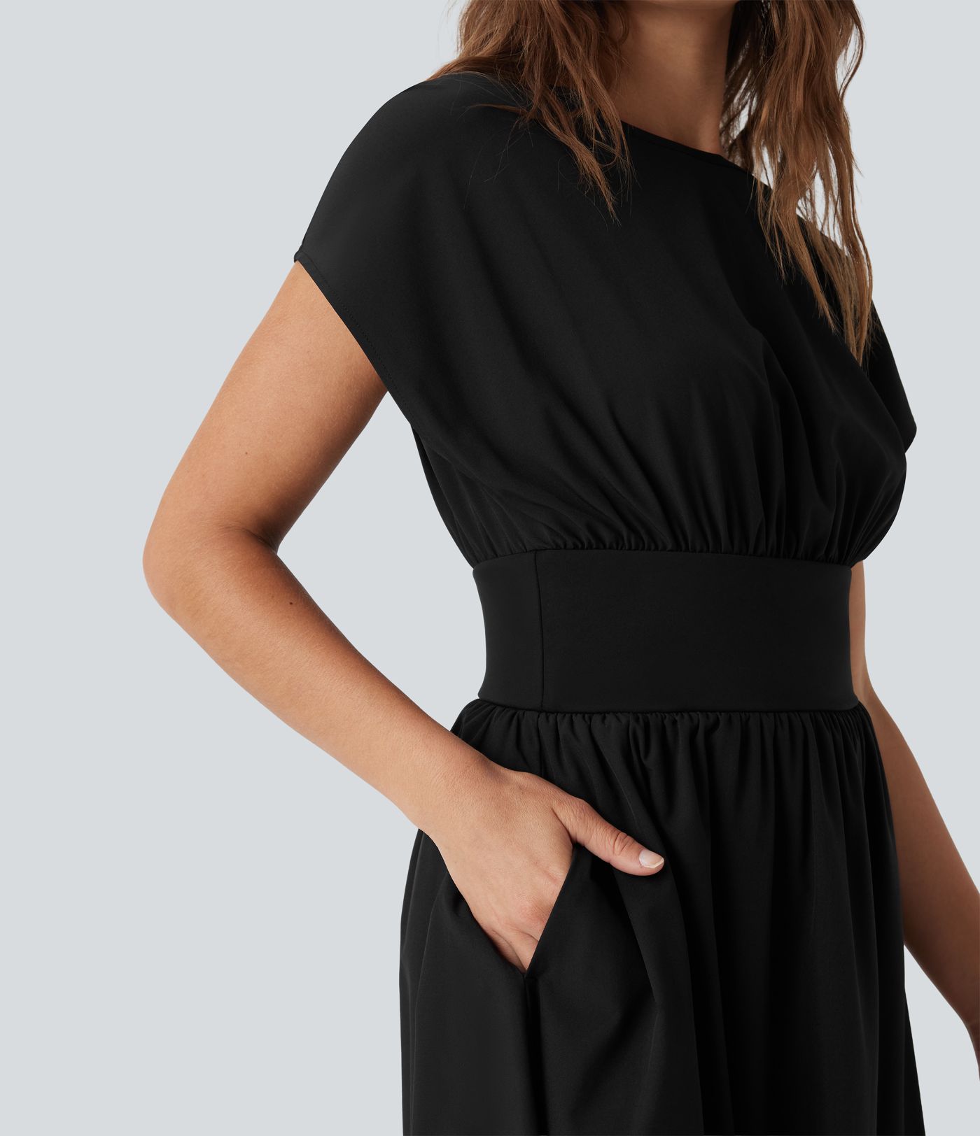 Breezeful™ Batwing Short Sleeve Flowy Quick Dry Mini Work Dress with Pockets