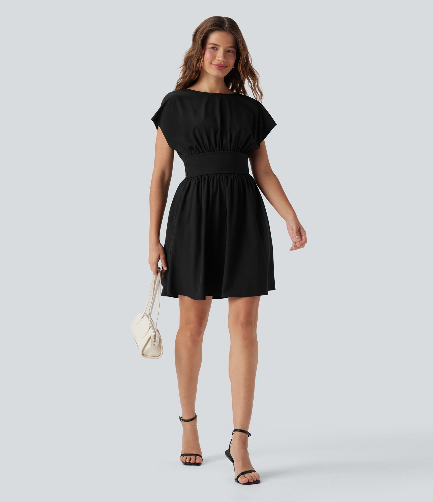 Breezeful™ Batwing Short Sleeve Flowy Quick Dry Mini Work Dress with Pockets