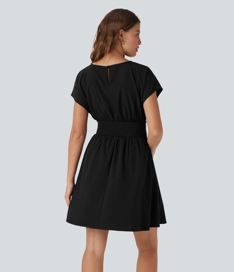 Breezeful™ Batwing Short Sleeve Flowy Quick Dry Mini Work Dress with Side Pockets