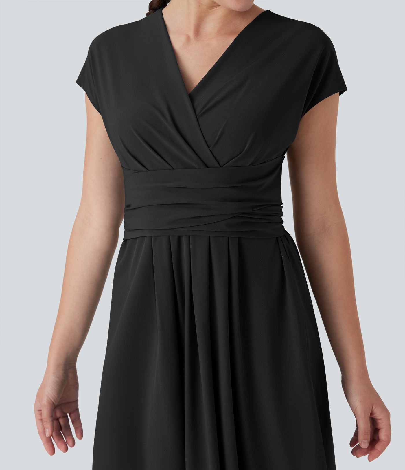 Breezeful™ V Neck Short Sleeve Pocket Tie Back Quick Dry Midi Casual Dress