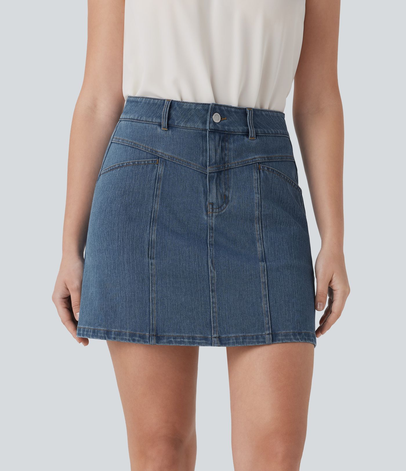 Halara Flex™ Mid Rise A Line Stretchy Knit Denim Mini Casual Skirt with Pockets