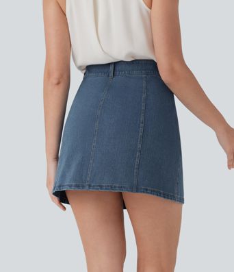 Halara Flex™ Mid Rise A Line Stretchy Knit Denim Mini Casual Skirt with Pockets