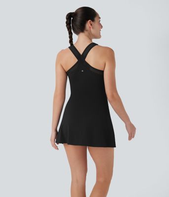 Softlyzero™ Airy Halter Cut Out Backless 2-in-1  Mini Yoga Active Dress with Side Pockets-Easy Peezy Edition-UPF50+