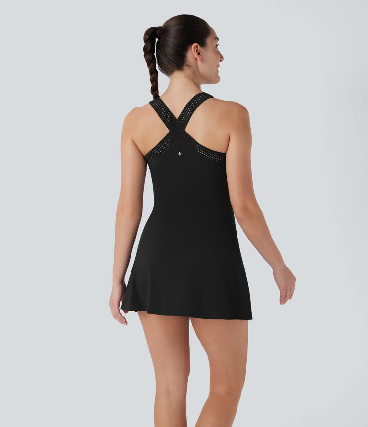 Softlyzero™ Airy Halter Cut Out Backless 2-in-1  Mini Yoga Active Dress with Side Pockets-Easy Peezy Edition-UPF50+