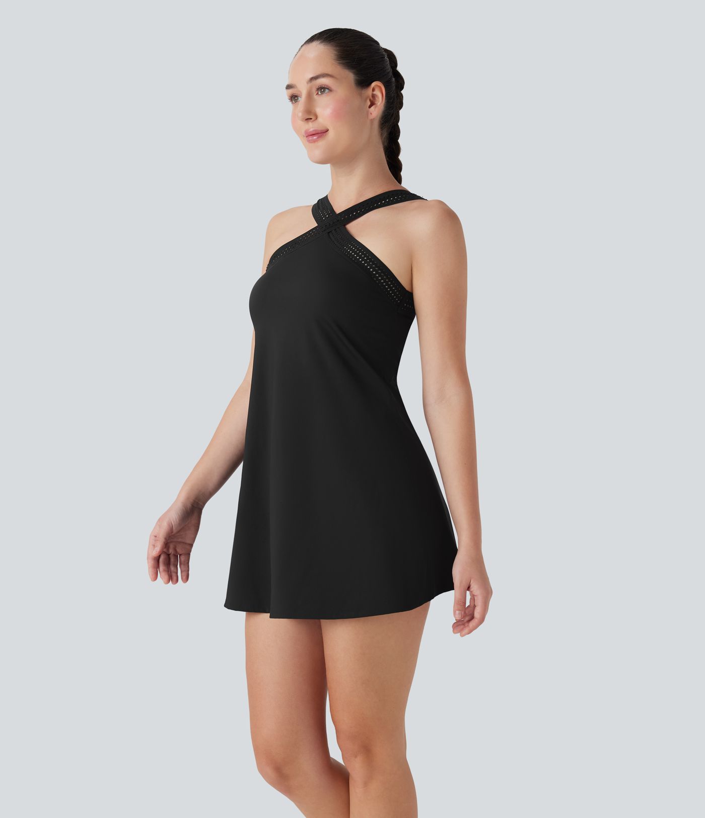 Softlyzero™ Airy Halter Cut Out Backless 2-in-1  Mini Yoga Active Dress with Side Pockets-Easy Peezy Edition-UPF50+