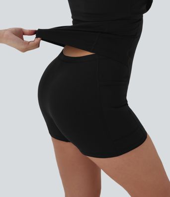 Softlyzero™ Airy Halter Cut Out Backless 2-in-1  Mini Yoga Active Dress with Side Pockets-Easy Peezy Edition-UPF50+