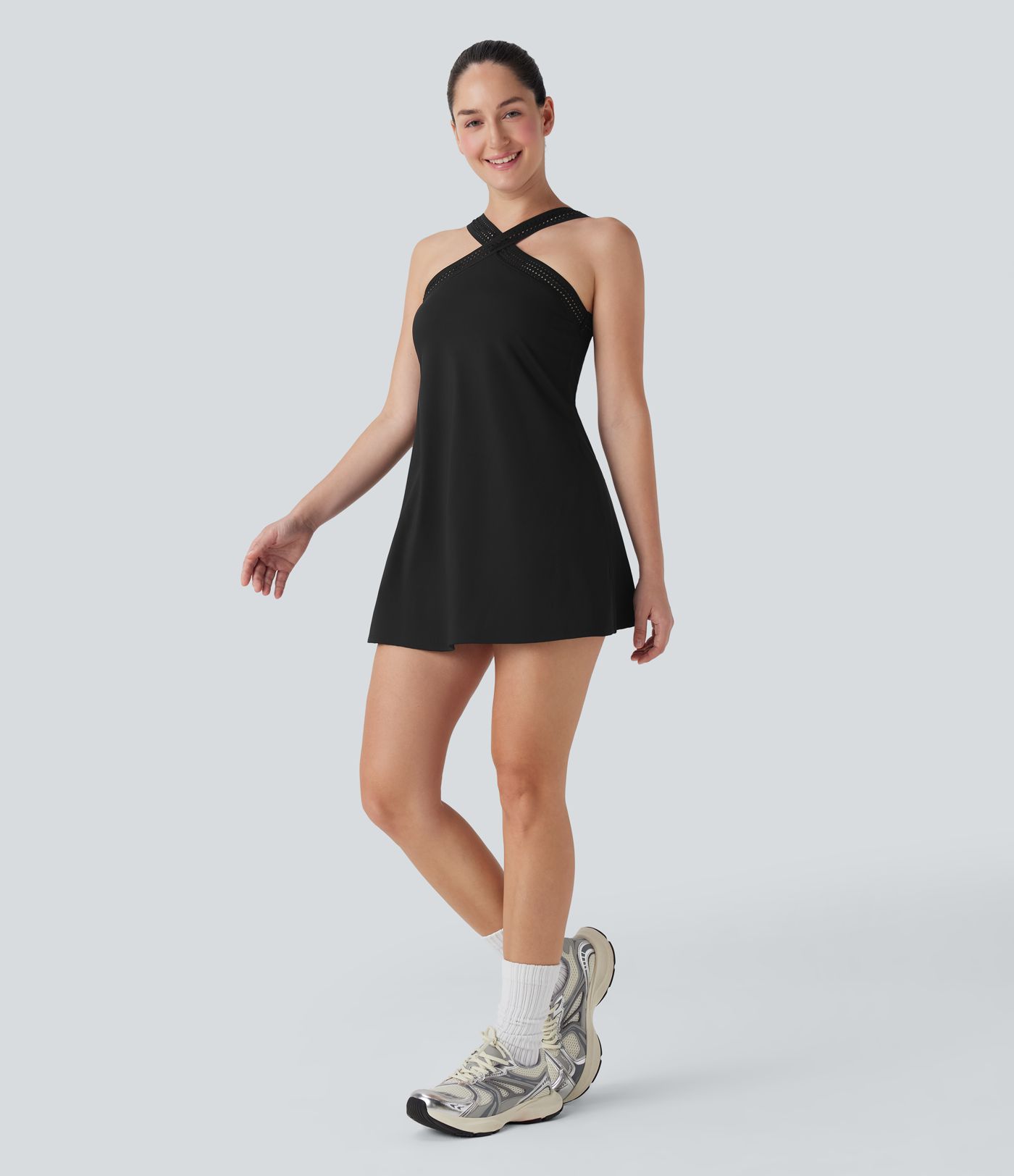 Softlyzero™ Airy Halter Cut Out Backless 2-in-1  Mini Yoga Active Dress with Side Pockets-Easy Peezy Edition-UPF50+