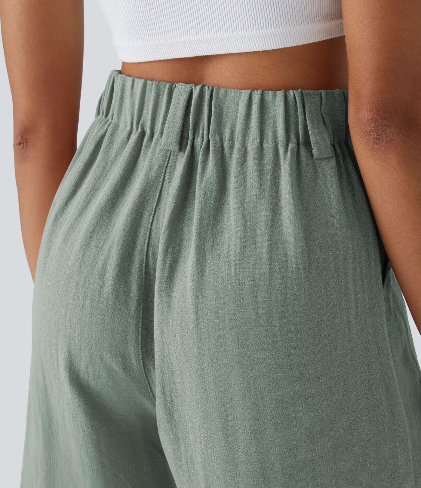 High Waisted Pocket Wide Leg Casual Linen-Feel Bermuda Shorts