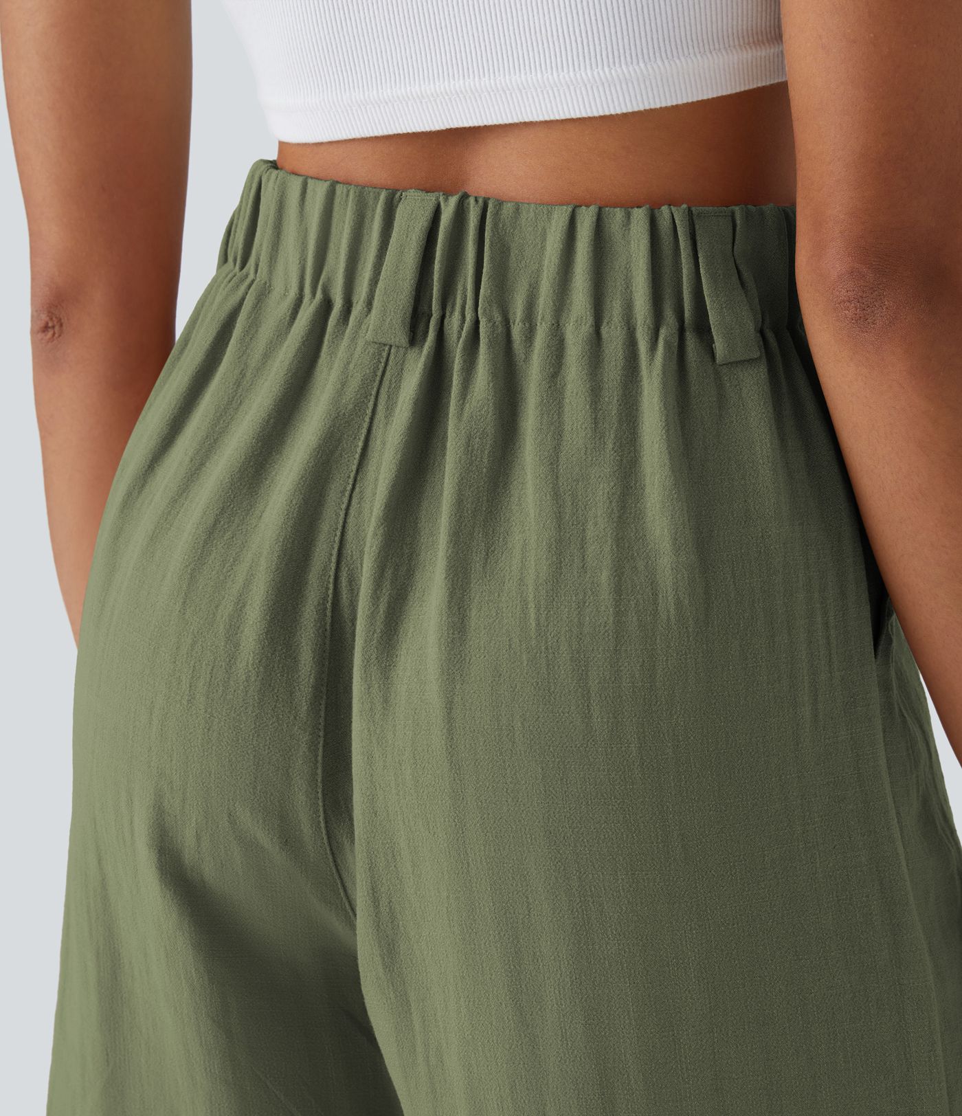 High Waisted Pocket Wide Leg Casual Linen-Feel Bermuda Shorts