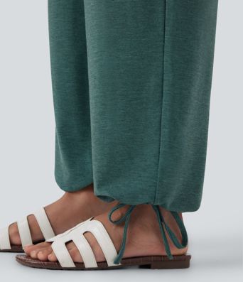 Crossover High Waisted Pocket Drawstring Casual Joggers