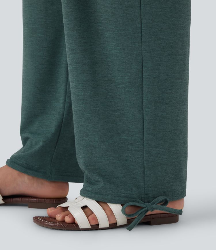 Crossover High Waisted Pocket Drawstring Casual Joggers