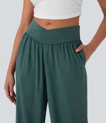 Crossover High Waisted Pocket Drawstring Casual Joggers