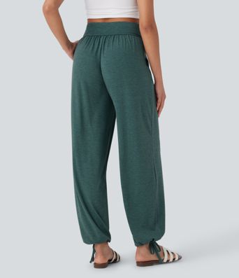 Crossover High Waisted Pocket Drawstring Casual Joggers