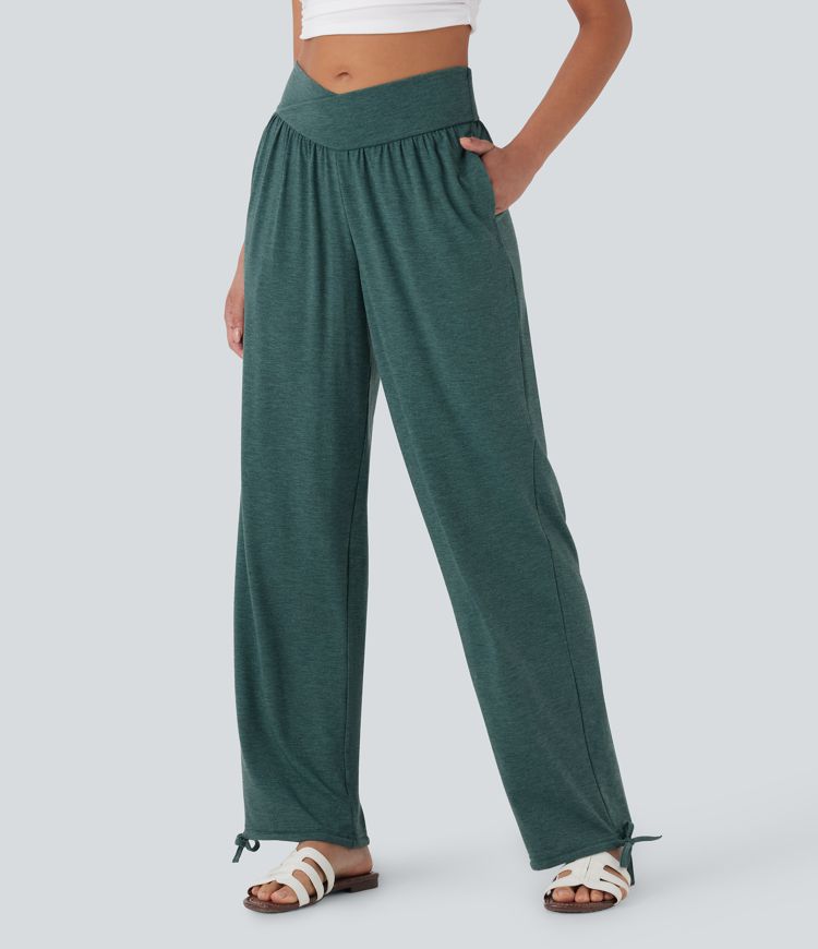 Crossover High Waisted Pocket Drawstring Casual Joggers