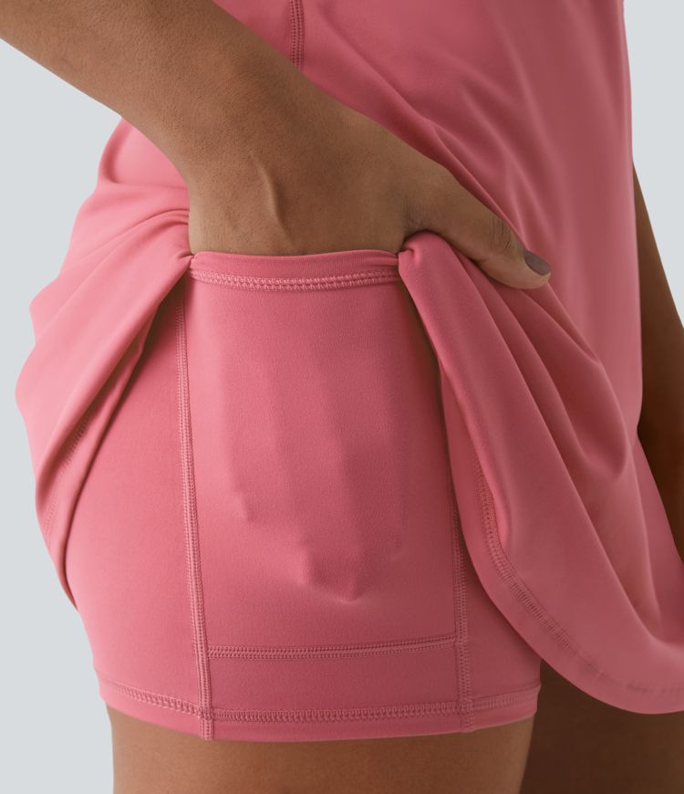 Softlyzero™ Plush rückenfreies 2-in-1-Flare-Trainingskleid – Wannabe – Easy Peezy