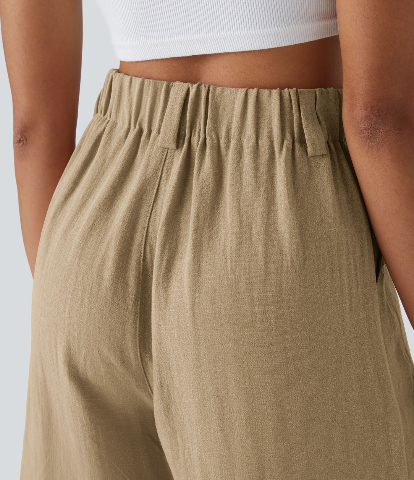 High Waisted Pocket Wide Leg Casual Linen-Feel Bermuda Shorts