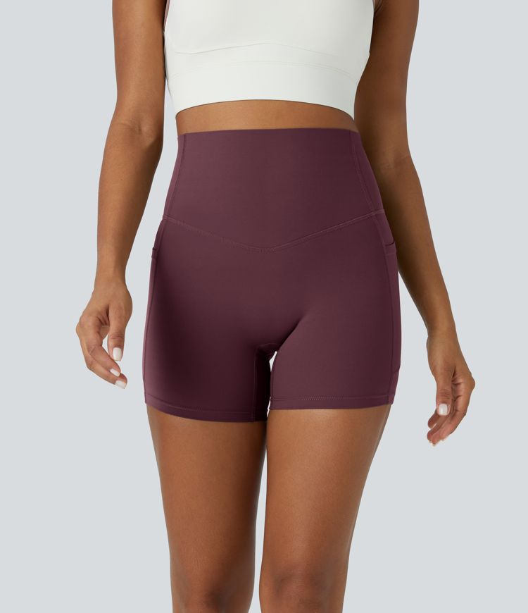 SoCinched High Waisted Tummy Control Side Pocket Shaping Training Biker Shorts 5''