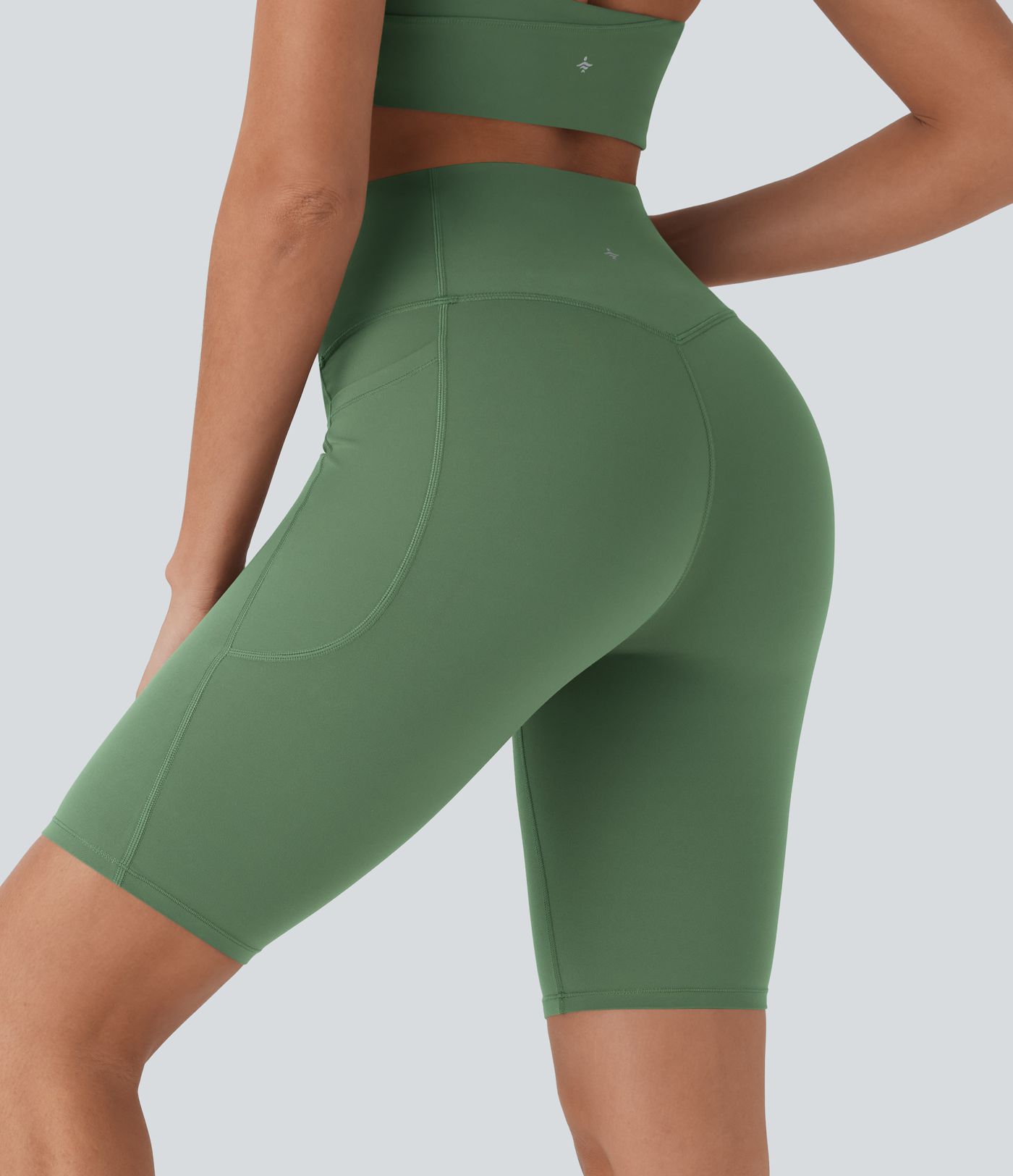 Halara UltraSculpt™ SoCinched Short de Cycliste Taille Haute avec Contrôle du Ventre et Poches, 9 pouces