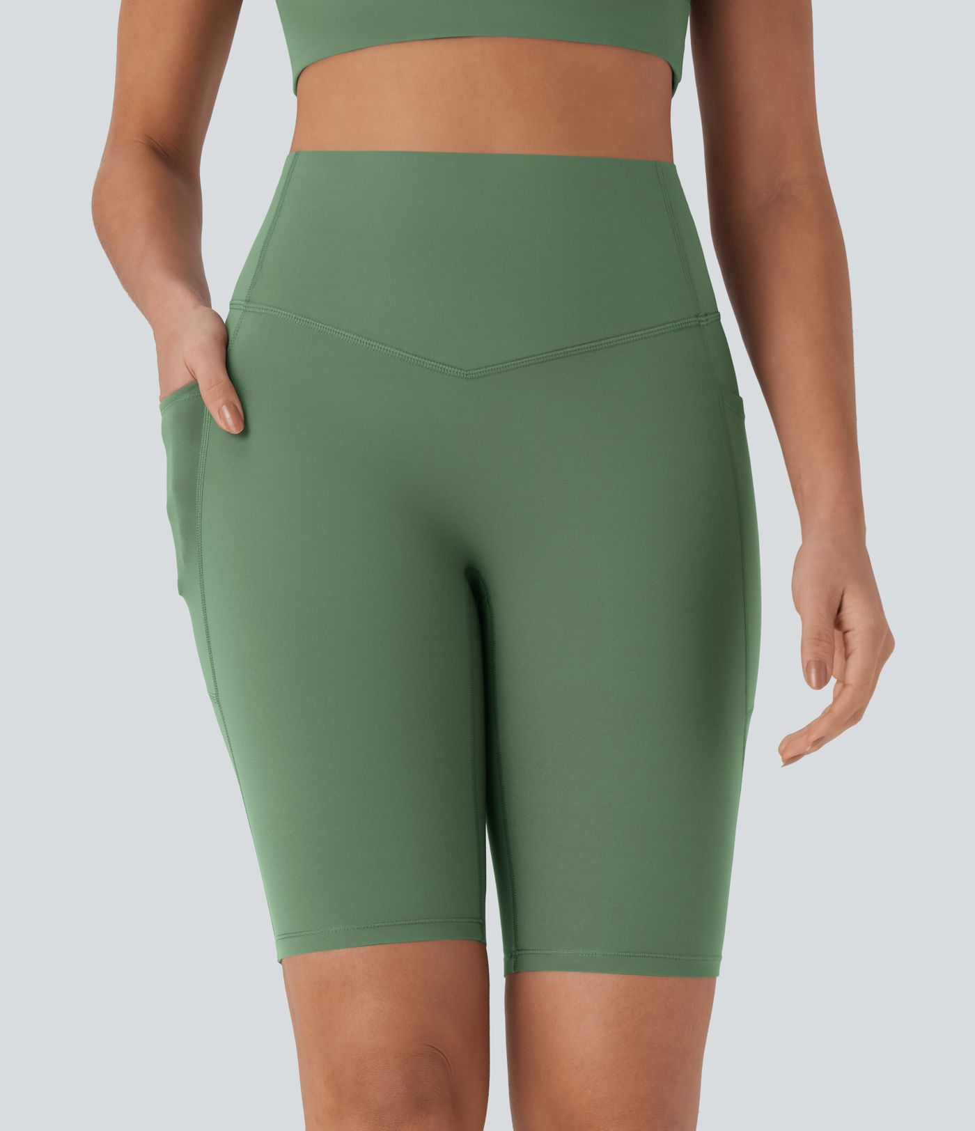 Halara UltraSculpt™ SoCinched Short de Cycliste Taille Haute avec Contrôle du Ventre et Poches, 9 pouces