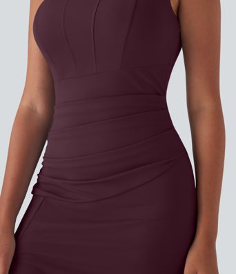 SoftlyZero™ Airy Square Neck Corset Ruched Bodycon Midi Cool Touch Dress D-F Cups