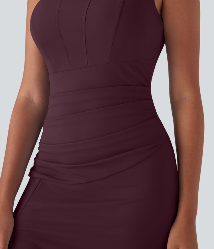 SoftlyZero™ Airy Square Neck Corset Ruched Bodycon Midi Cool Touch Dress D-F Cups