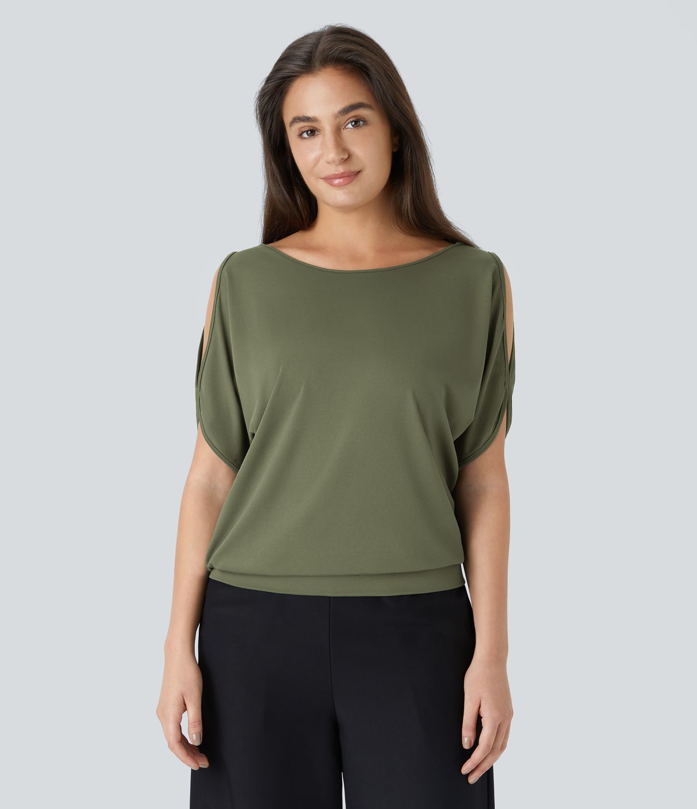 Boat Neck Short Sleeve Cut Out Casual T-Shirt